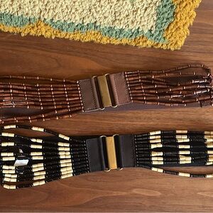Two Linea Pelle Beaded Stretch Belts in Brown and Black